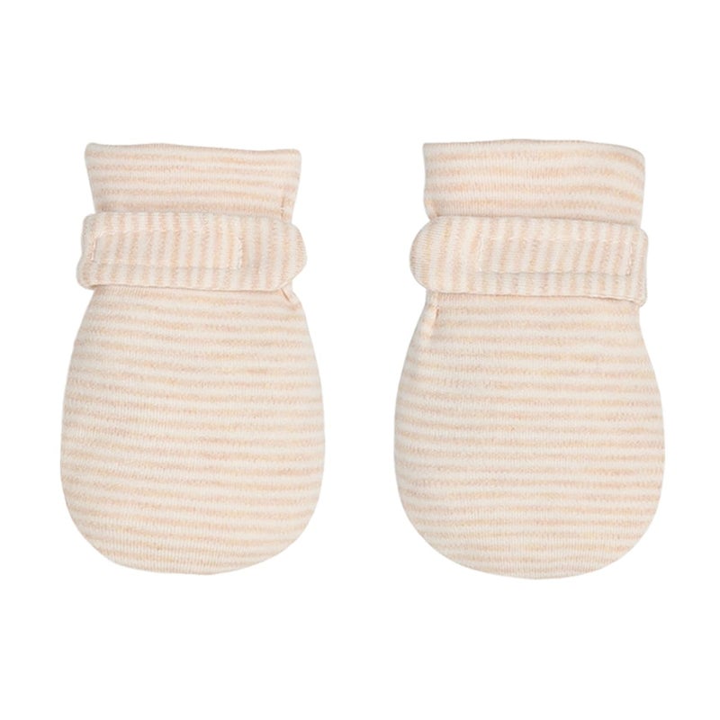 Reyow Newborn Baby No Scratch Mittens Stay On, 100% Cotton Breathable, Adjustable Infant Gloves for Baby Boys Girls Mittens (Khaki Stripe, 3-12 Months) - Image 1